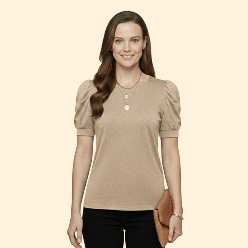 Women’s Puff Sleeve T-Shirt with Round Neck