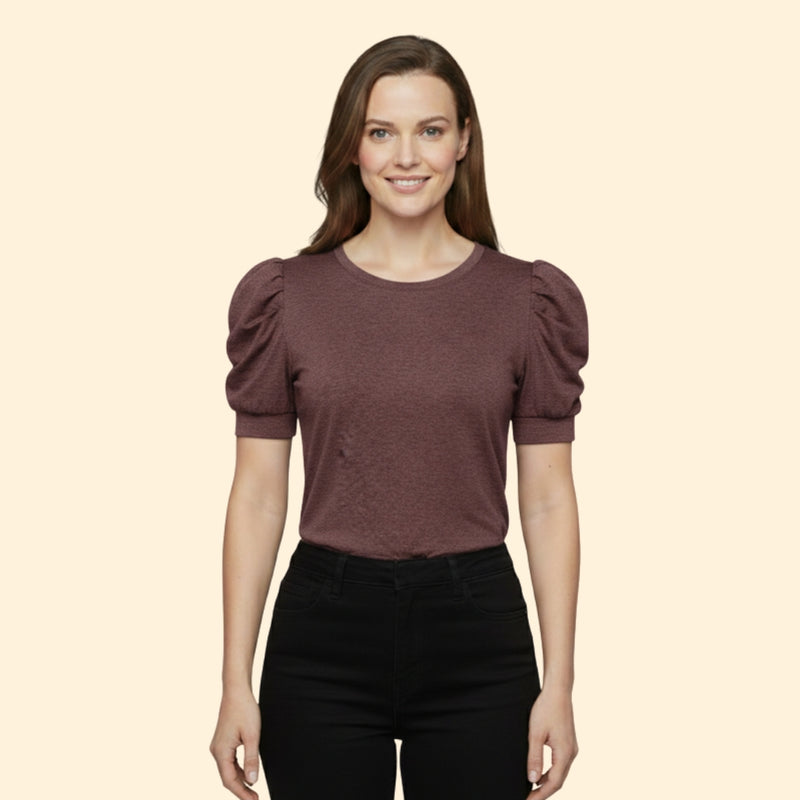 Women’s Puff Sleeve T-Shirt with Round Neck