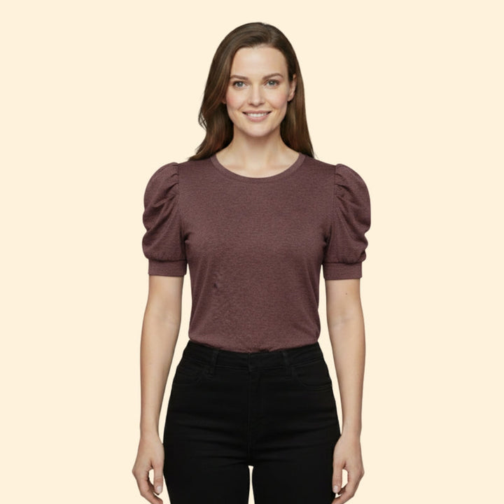 Women’s Puff Sleeve T-Shirt with Round Neck