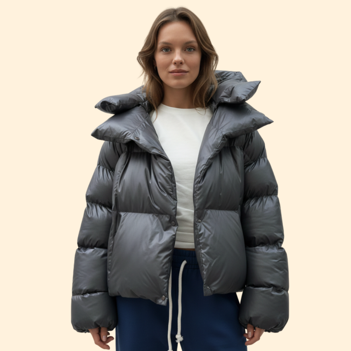 Women’s Puffer Jacket with Front Snap Closures