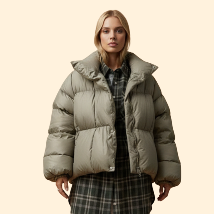 Women’s Puffer Jacket with Front Snap Closures