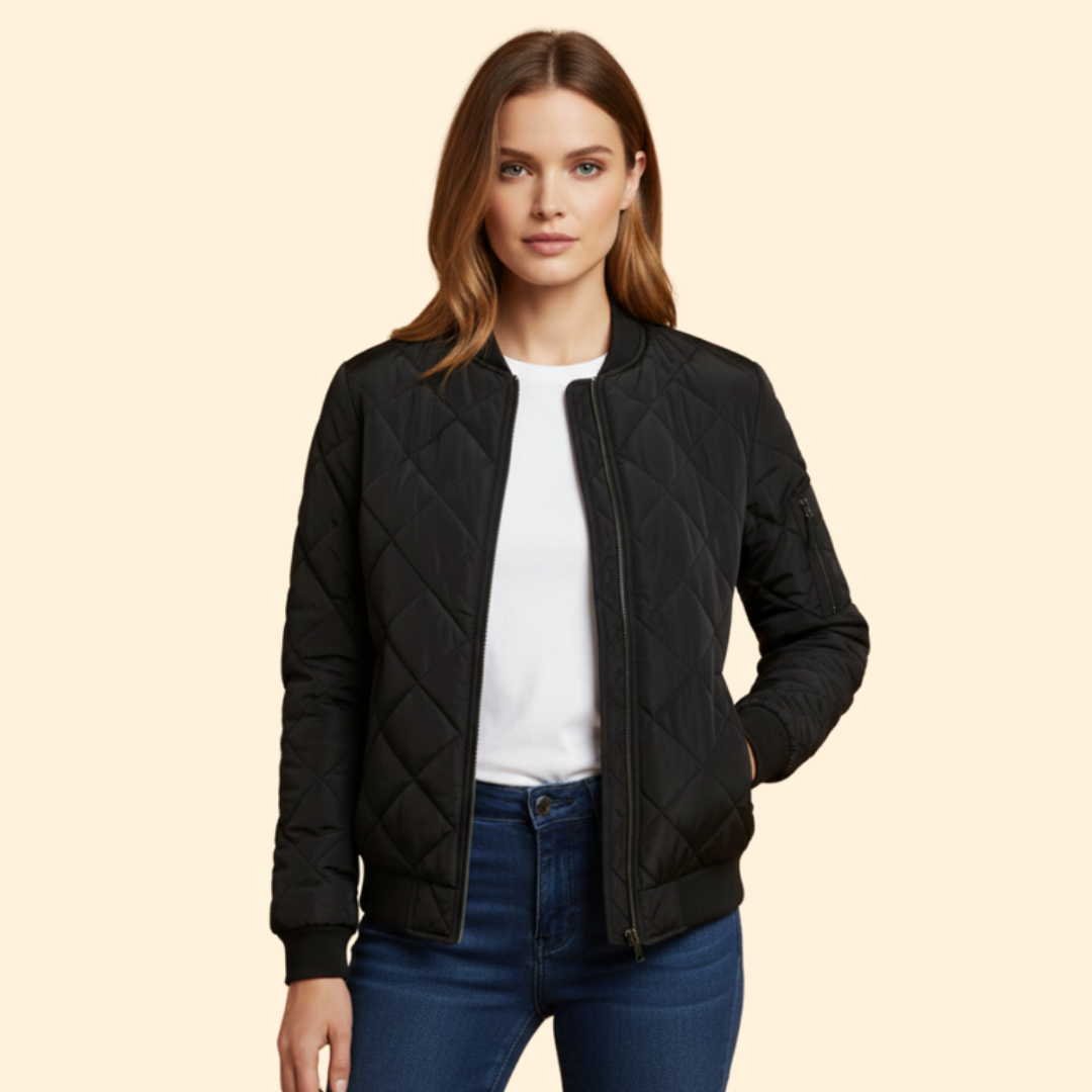 Women’s Quilted Bomber Jacket with Sleeve Pocket