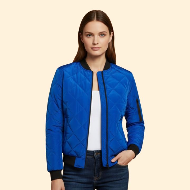 Women’s Quilted Bomber Jacket with Sleeve Pocket