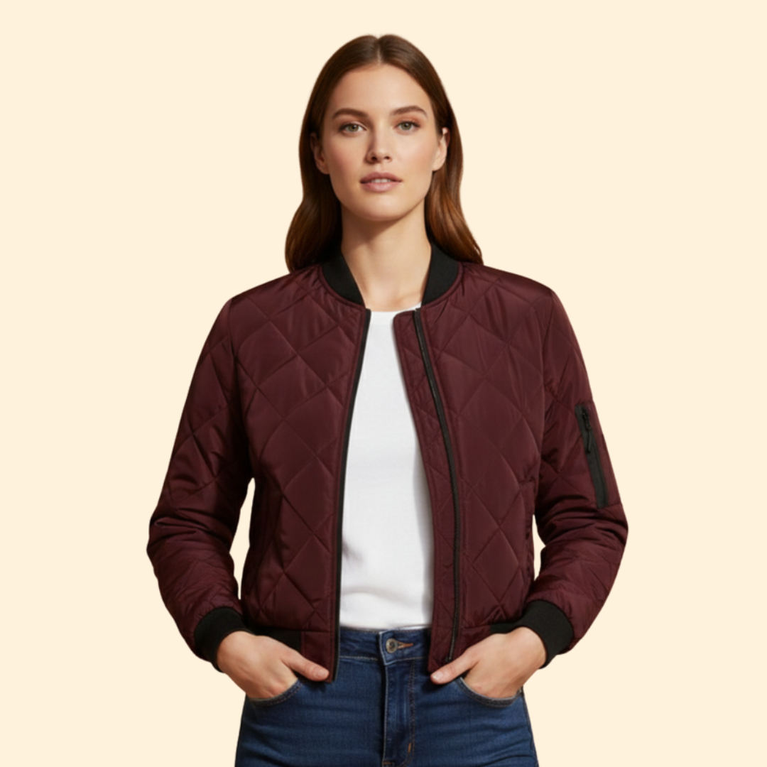 Women’s Quilted Bomber Jacket with Sleeve Pocket