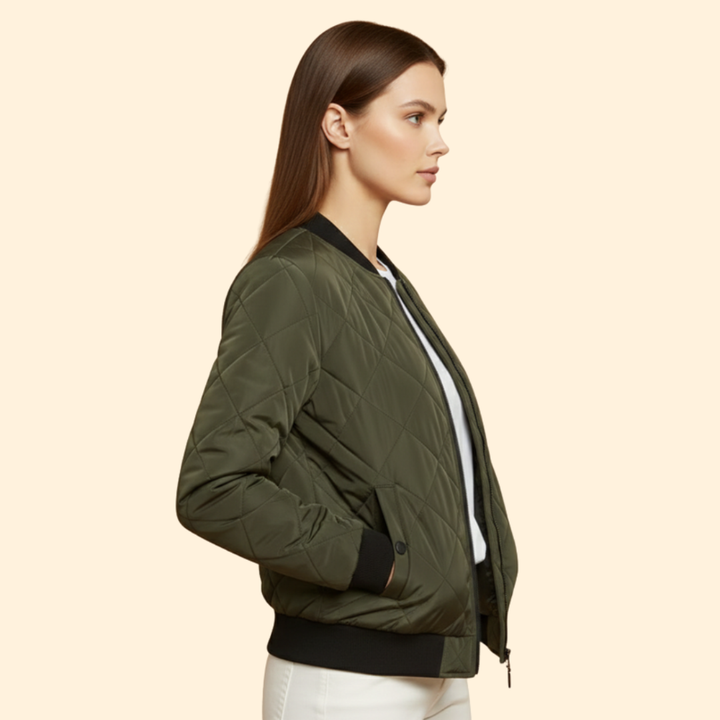 Women’s Quilted Bomber Jacket with Sleeve Pocket
