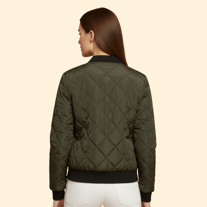 Women’s Quilted Bomber Jacket with Sleeve Pocket