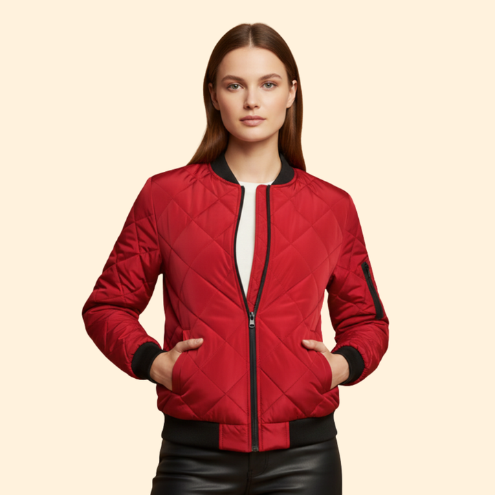 Women’s Quilted Bomber Jacket with Sleeve Pocket