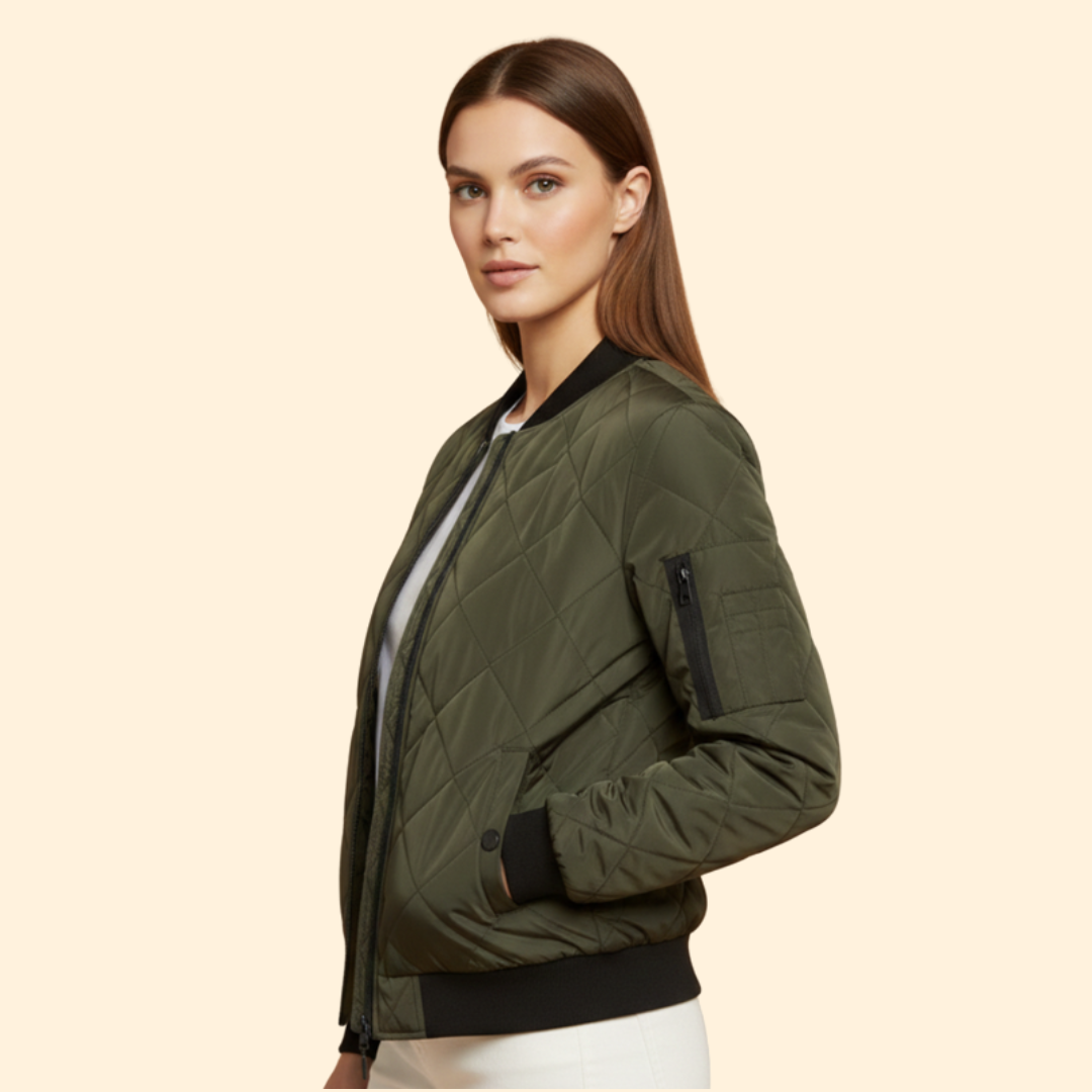 Women’s Quilted Bomber Jacket with Sleeve Pocket