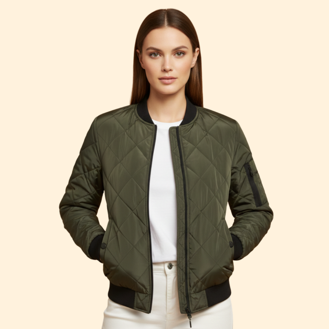 Women’s Quilted Bomber Jacket with Sleeve Pocket