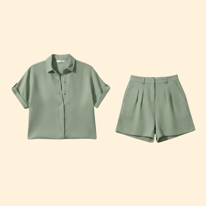 Women's Relaxed Fit Shirt High-Waist Shorts Set