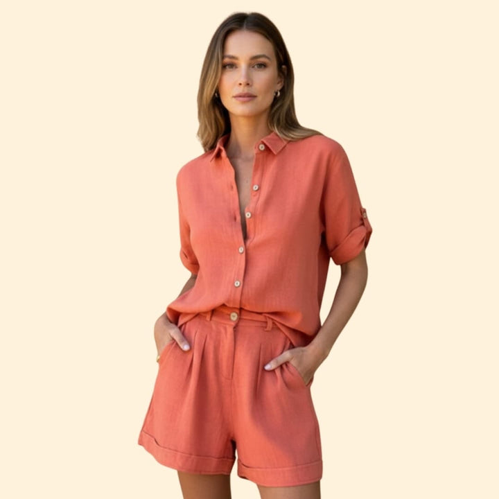 Women's Relaxed Fit Shirt High-Waist Shorts Set