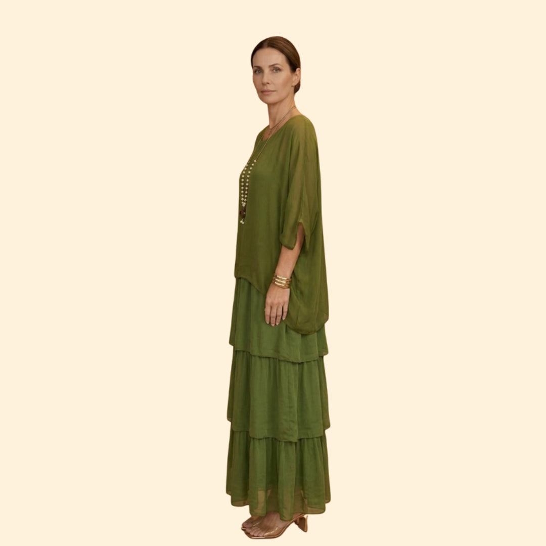 Women’s Relaxed Gown with Smocked Cuff Sleeves