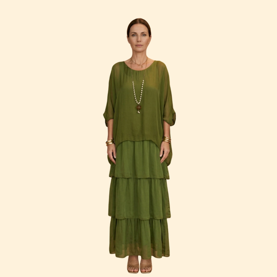 Women’s Relaxed Gown with Smocked Cuff Sleeves