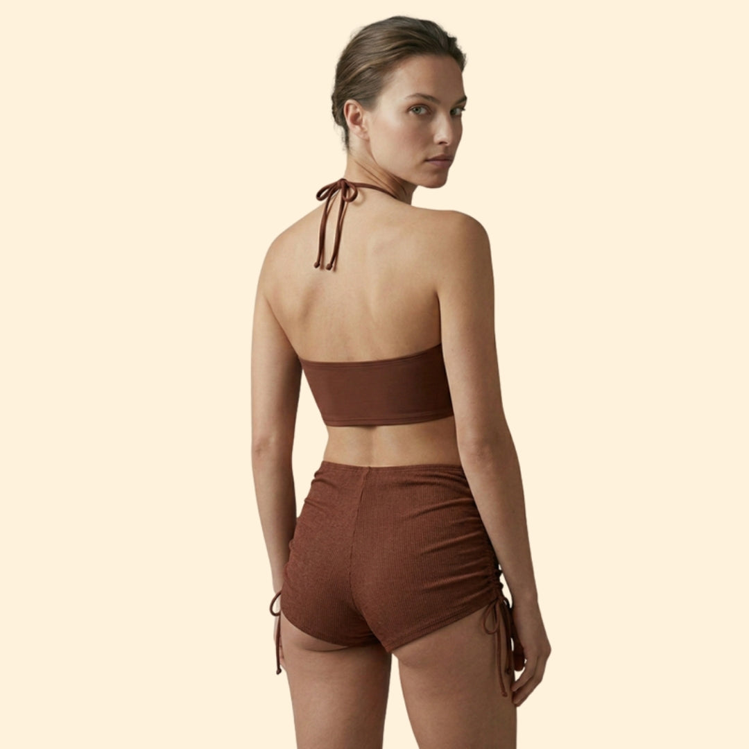 Women’s Ribbed Bikini Set with Adjustable Strings