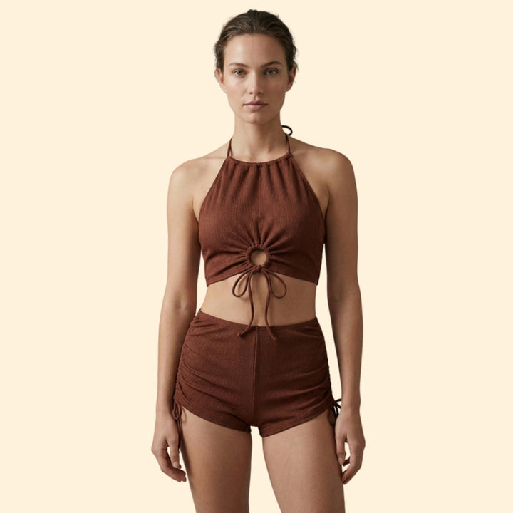Women’s Ribbed Bikini Set with Adjustable Strings