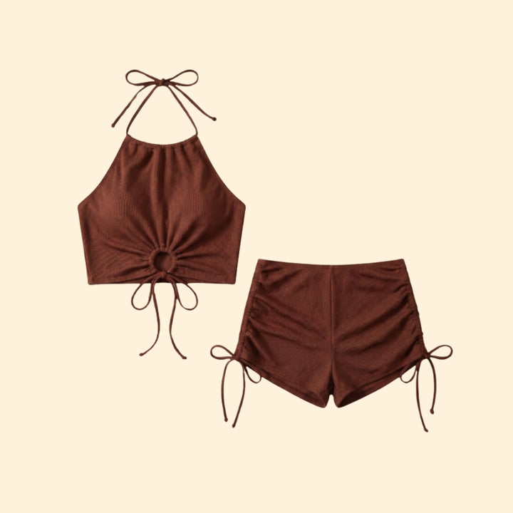 Women’s Ribbed Bikini Set with Adjustable Strings
