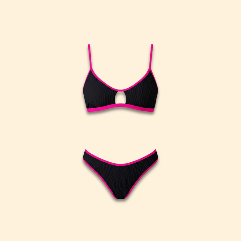 Women’s Ribbed Bikini Set with High-Waisted Bottoms