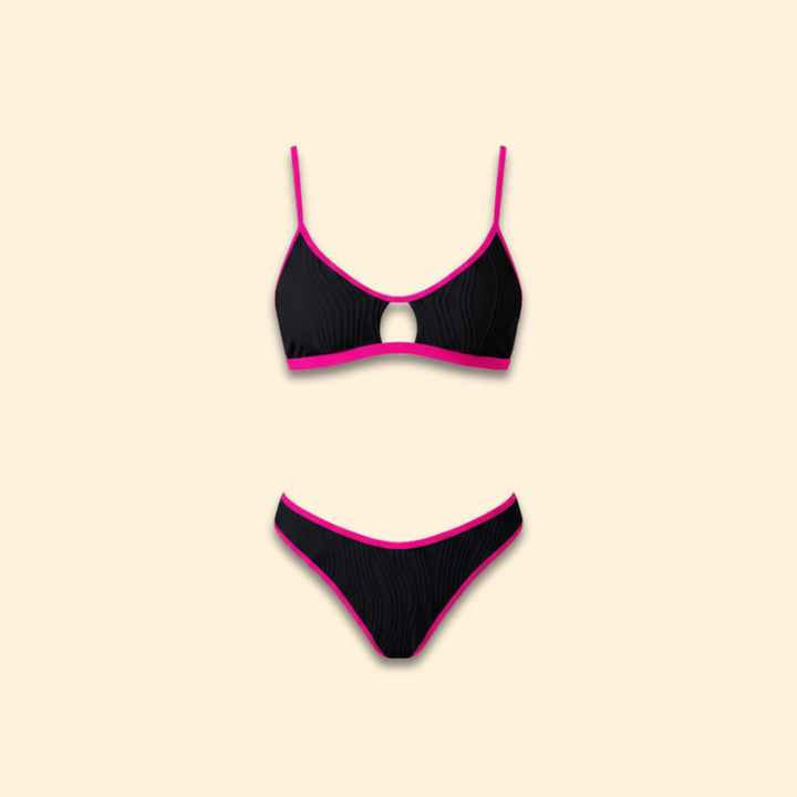 Women’s Ribbed Bikini Set with High-Waisted Bottoms