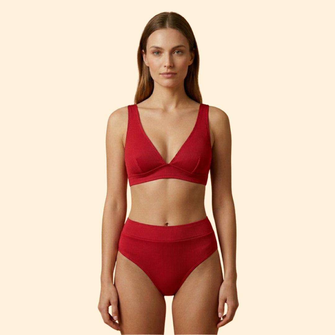 Women’s Ribbed Bikini Set with Wide Straps
