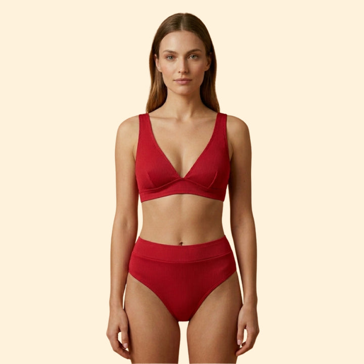 Women’s Ribbed Bikini Set with Wide Straps