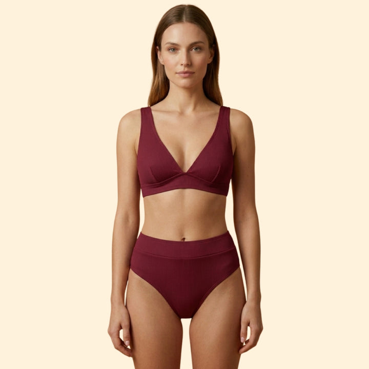 Women’s Ribbed Bikini Set with Wide Straps