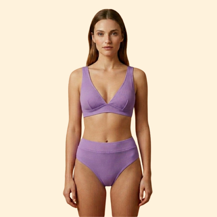Women’s Ribbed Bikini Set with Wide Straps