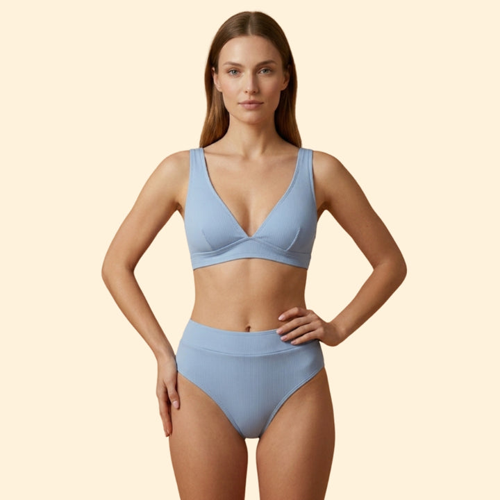Women’s Ribbed Bikini Set with Wide Straps