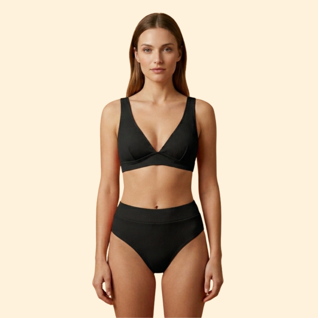 Women’s Ribbed Bikini Set with Wide Straps