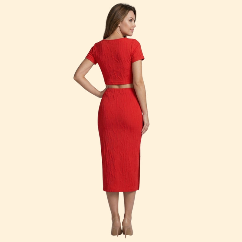 Women’s Ribbed Crop Top and High-Waisted Skirt