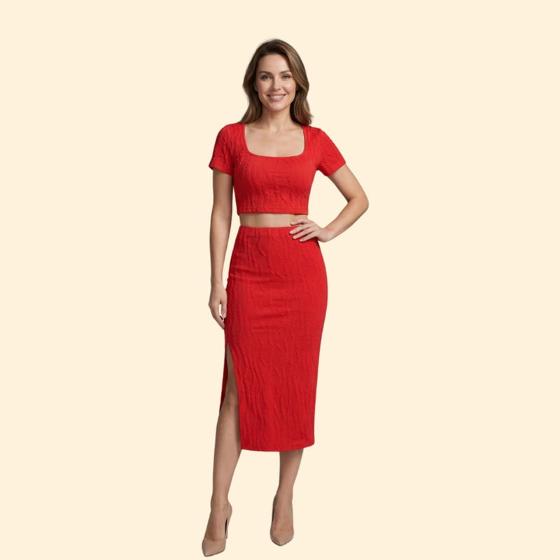 Women’s Ribbed Crop Top and High-Waisted Skirt