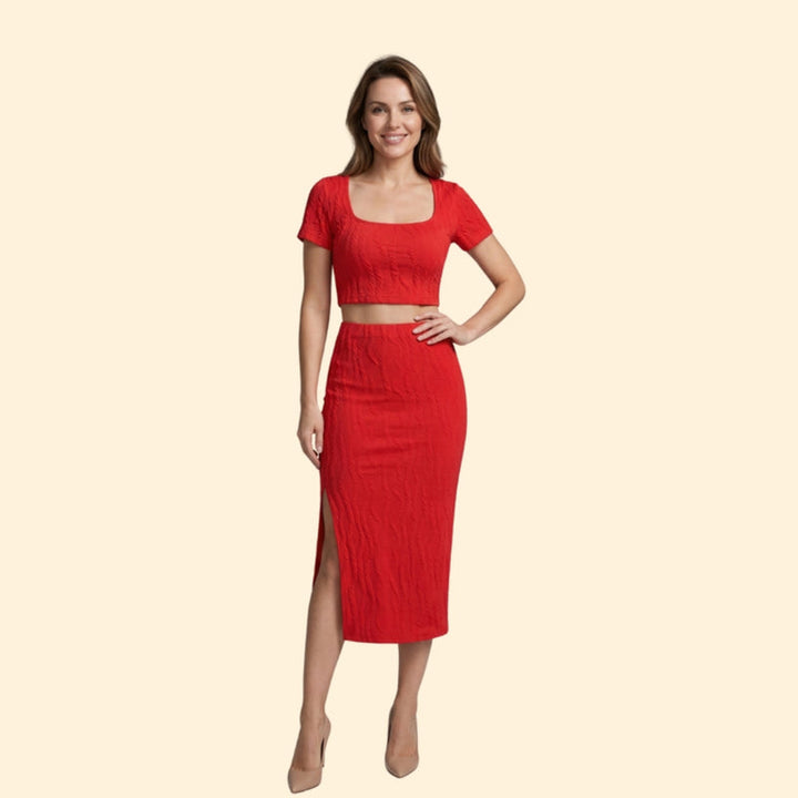 Women’s Ribbed Crop Top and High-Waisted Skirt