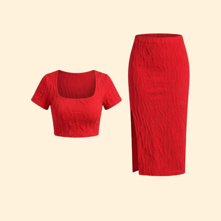Women’s Ribbed Crop Top and High-Waisted Skirt