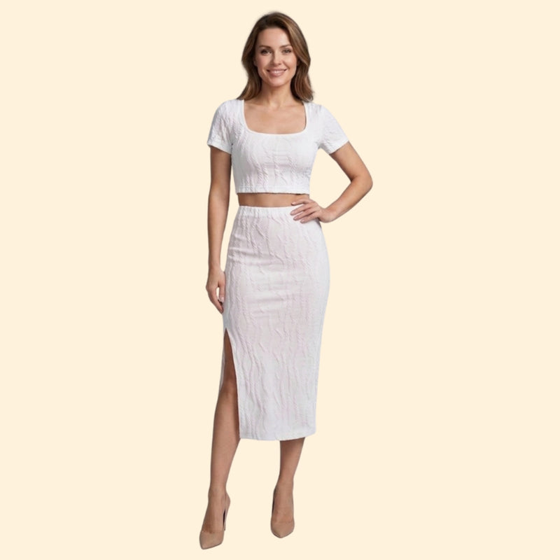 Women’s Ribbed Crop Top and High-Waisted Skirt