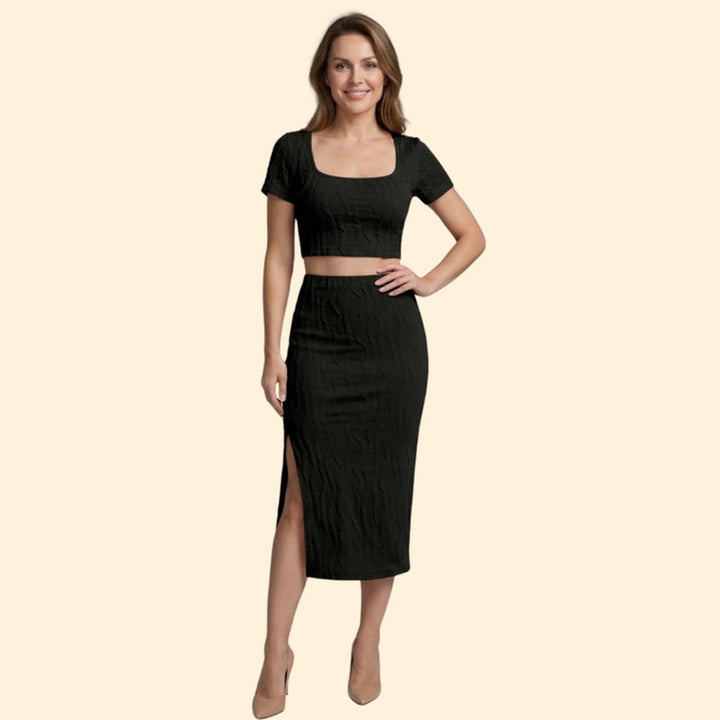 Women’s Ribbed Crop Top and High-Waisted Skirt