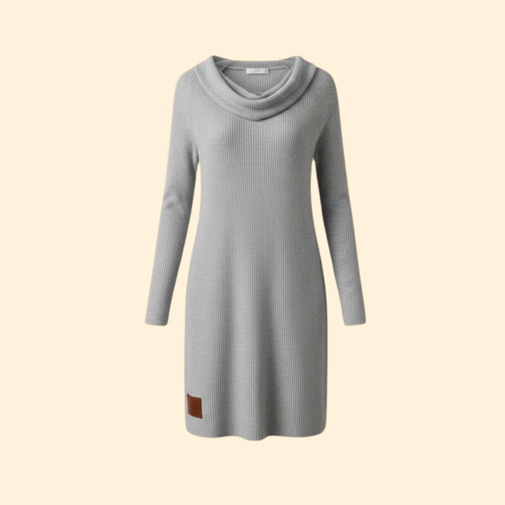 Women's Ribbed Dress with Cozy Collar