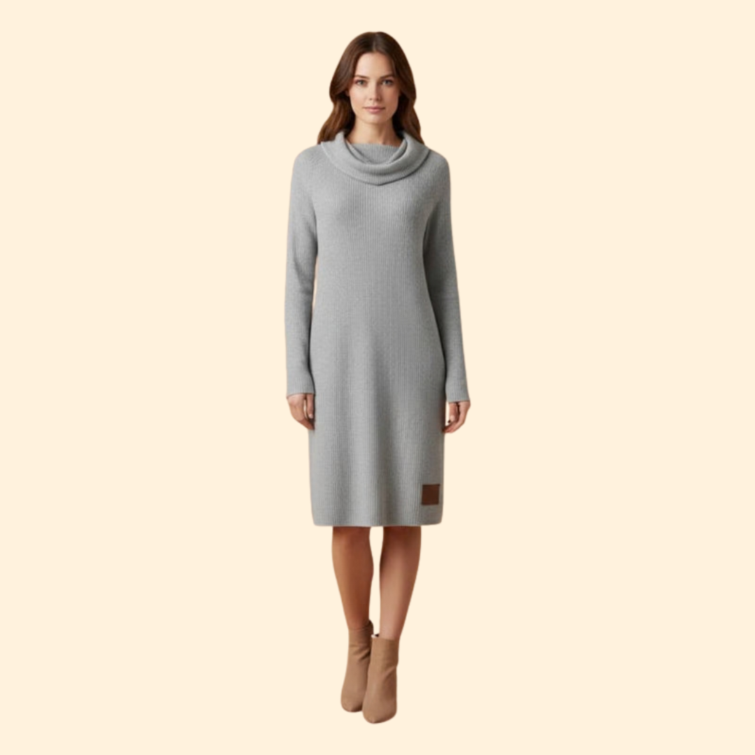 Women's Ribbed Dress with Cozy Collar