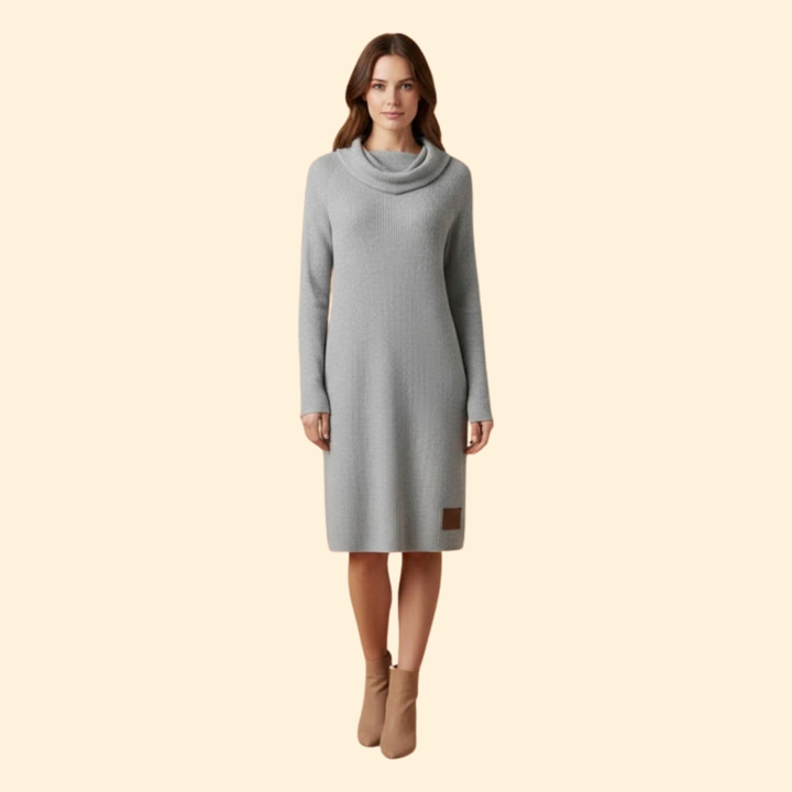 Women's Ribbed Dress with Cozy Collar