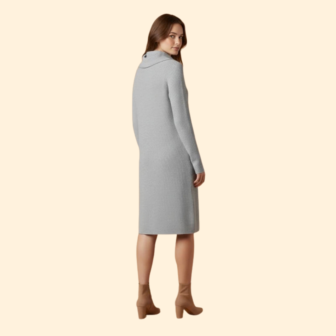 Women's Ribbed Dress with Cozy Collar