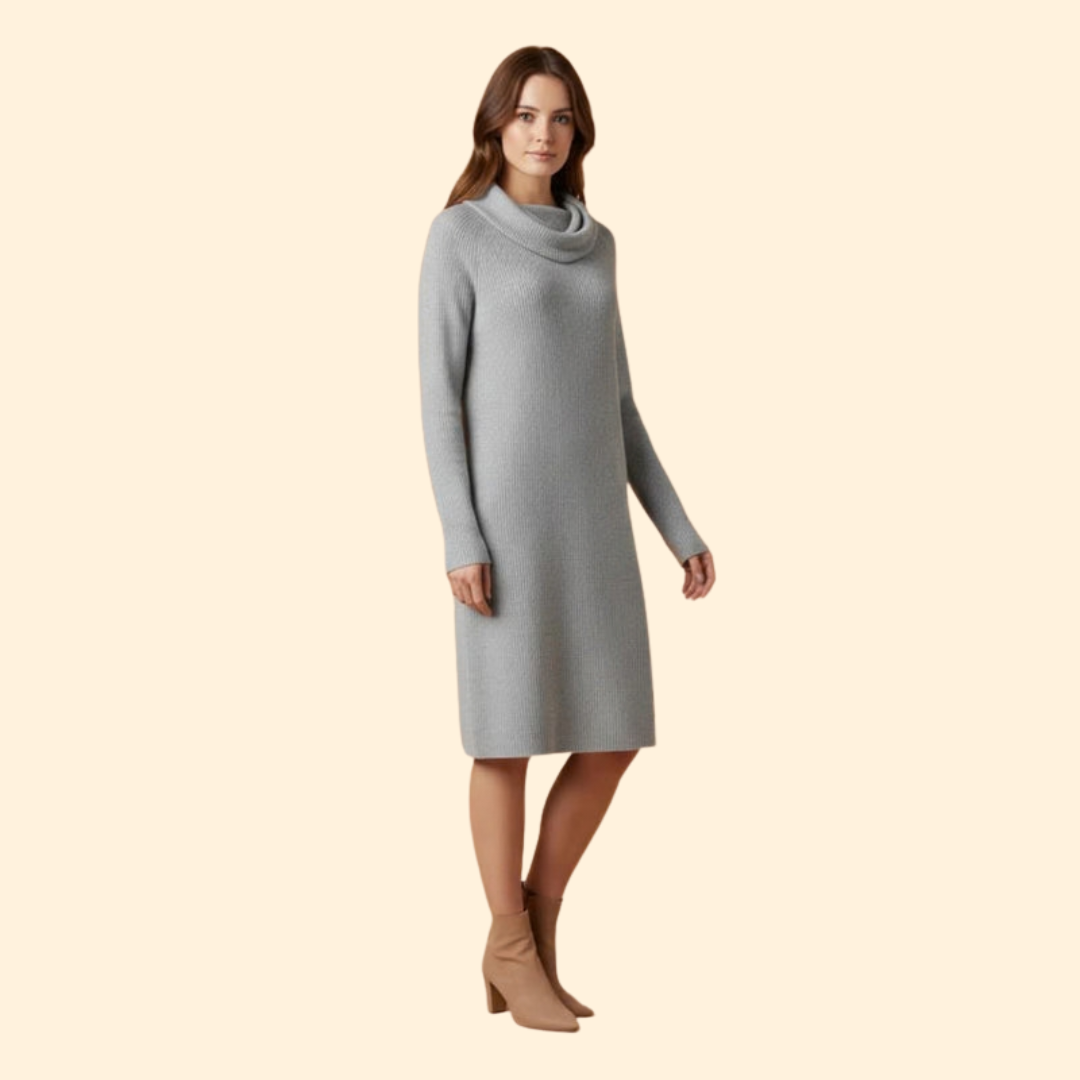 Women's Ribbed Dress with Cozy Collar