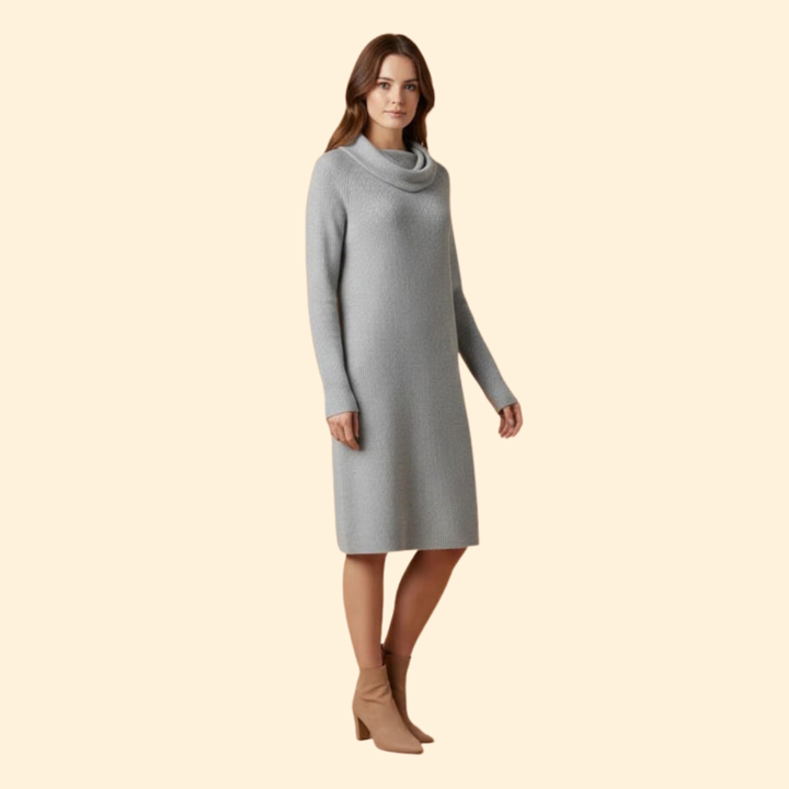 Women's Ribbed Dress with Cozy Collar