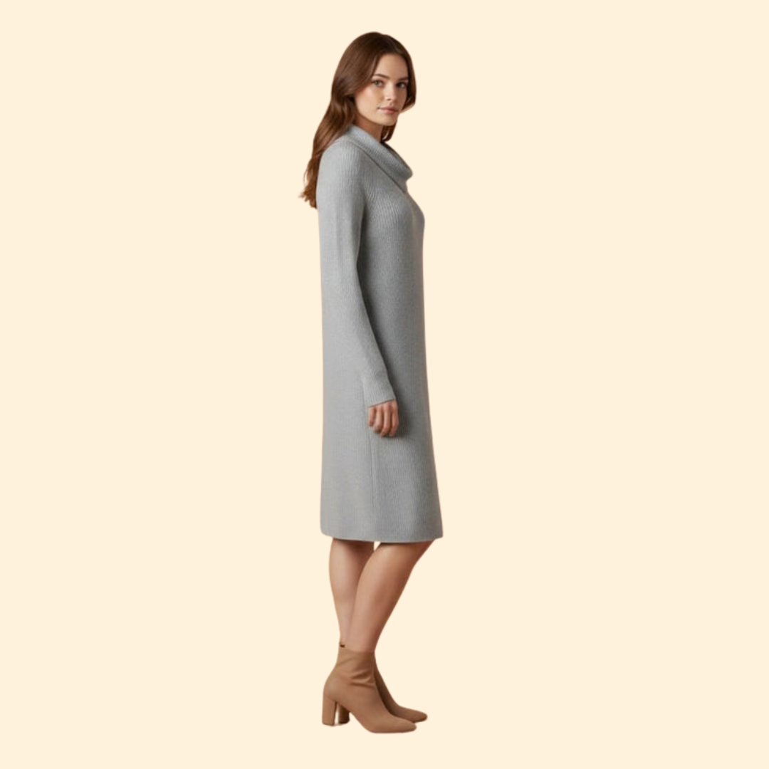Women's Ribbed Dress with Cozy Collar