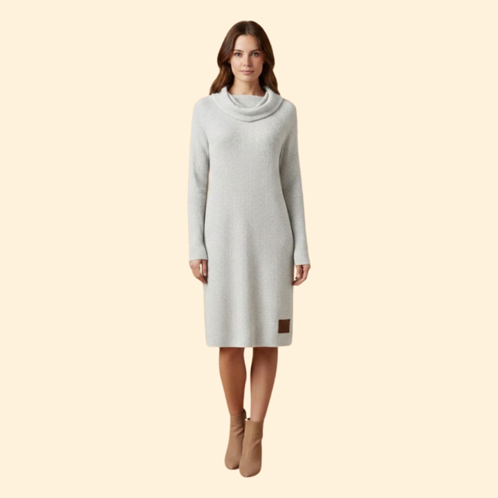 Women's Ribbed Dress with Cozy Collar
