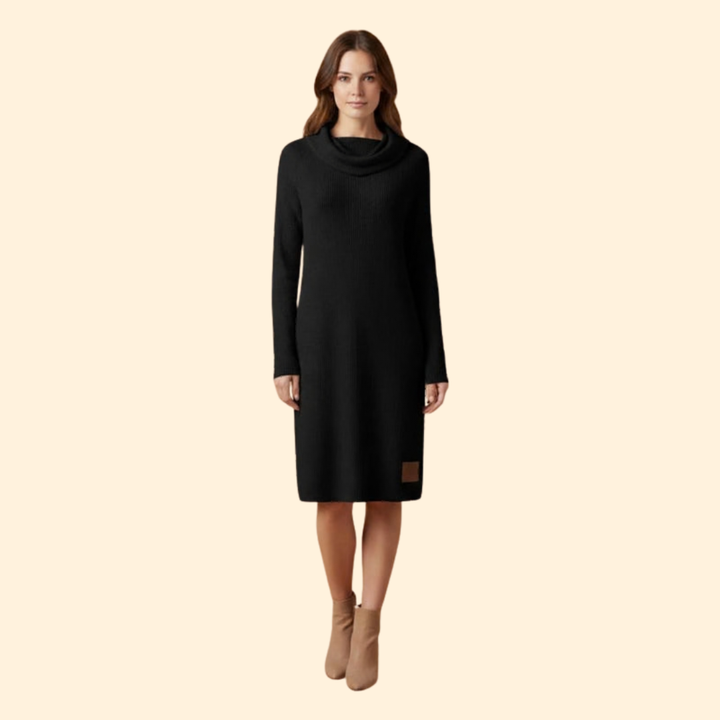 Women's Ribbed Dress with Cozy Collar
