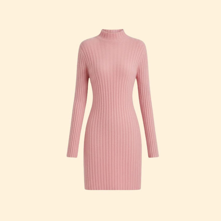 Women’s Ribbed Knit Dress with High Neck