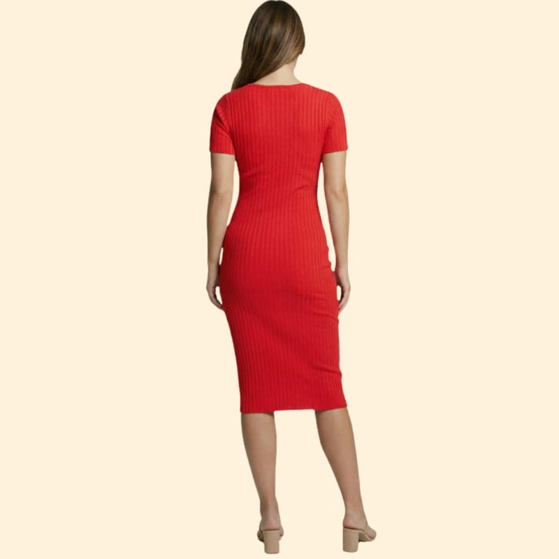 Women’s Ribbed Knit Dress with V-Neck