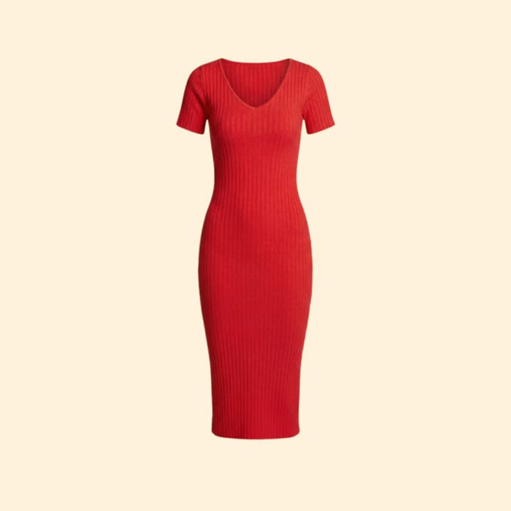Women’s Ribbed Knit Dress with V-Neck