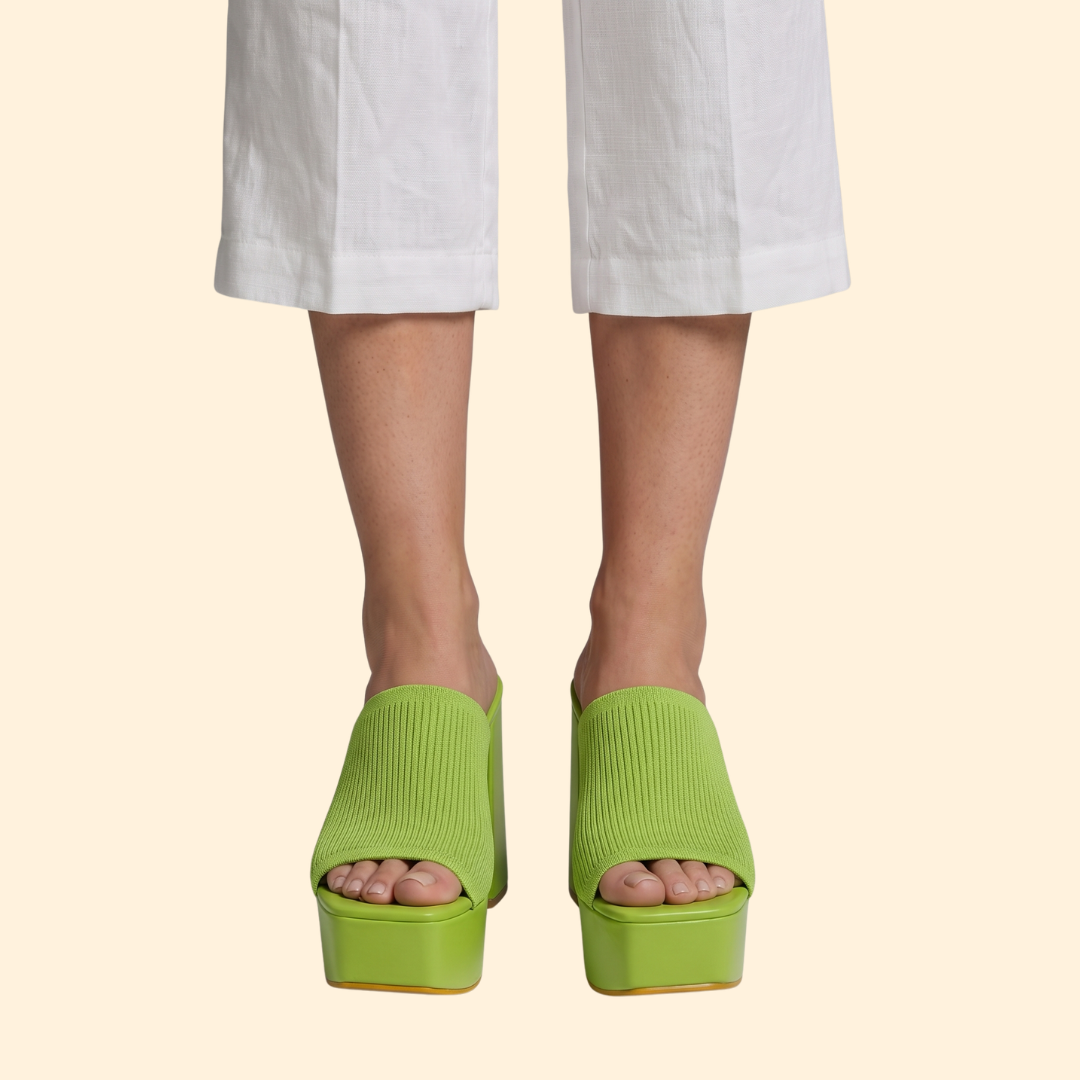 Women's Ribbed Platform Mules with Chunky Heel