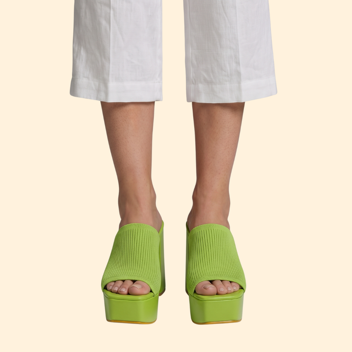 Women's Ribbed Platform Mules with Chunky Heel
