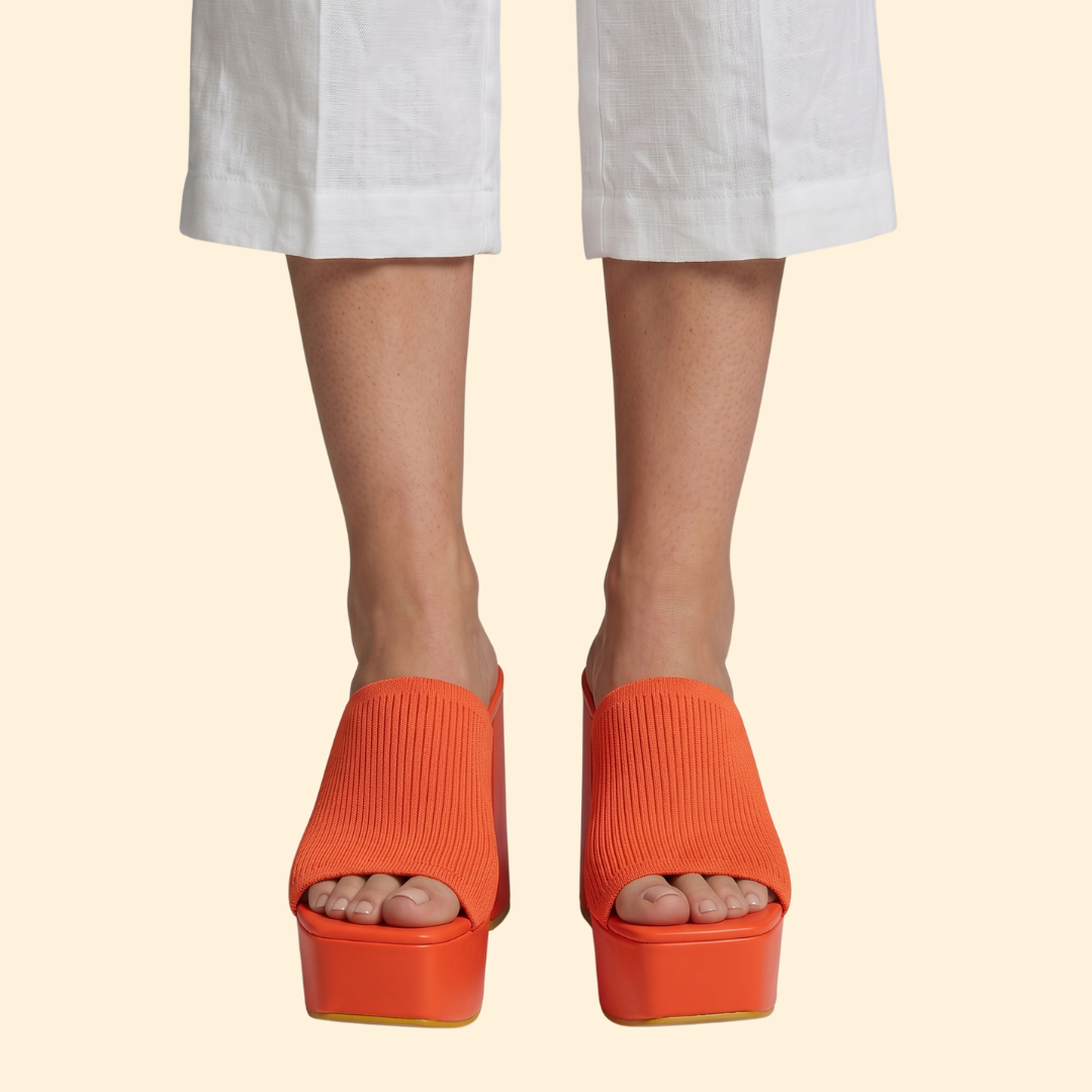 Women's Ribbed Platform Mules with Chunky Heel