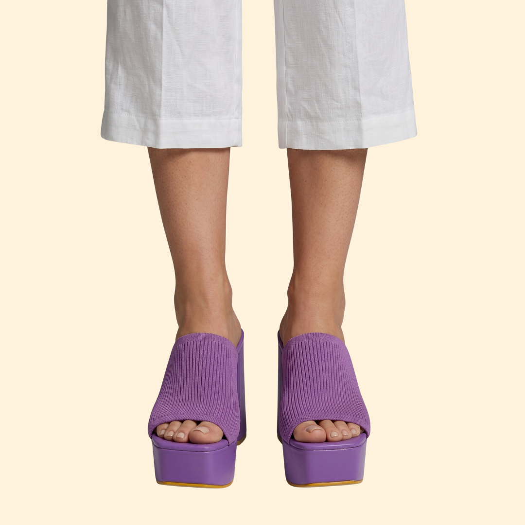 Women's Ribbed Platform Mules with Chunky Heel